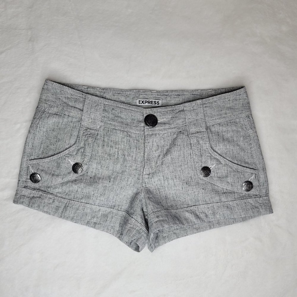 Express Women's White/Gray Linen Blend Shorts Sz. 0